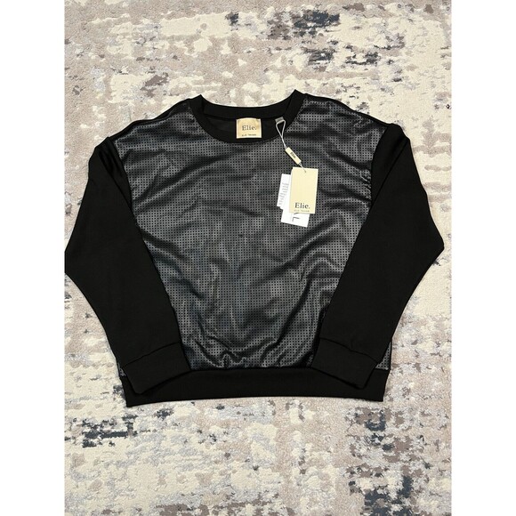 Elie Tahari Long Sleeve Modal Sweatshirt Faux Leather Front Size M NWT - Picture 1 of 11